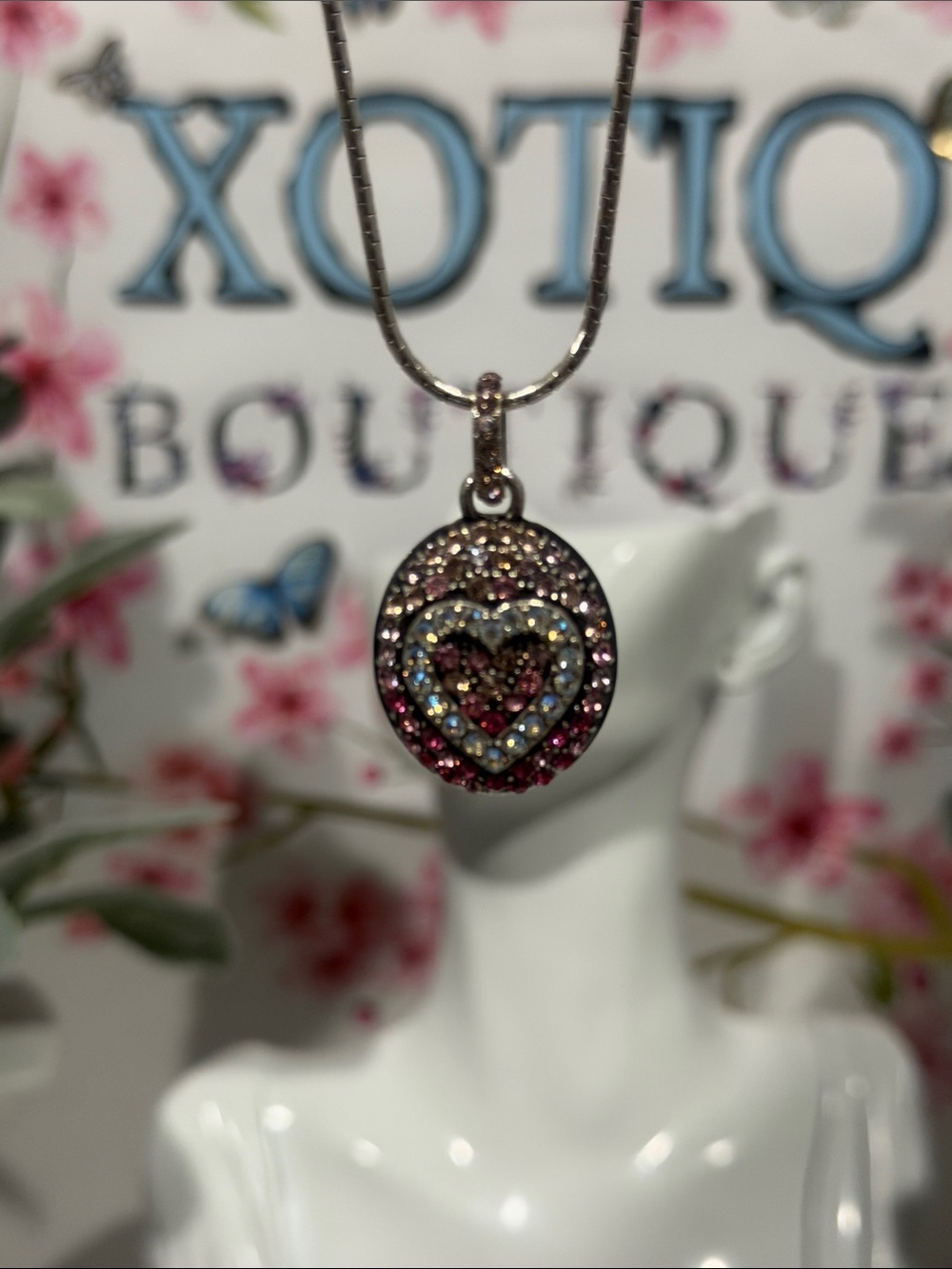 💖RARE Brighton PINK SURRENDER SLVR SWAROVSKI CRYSTAL Pendant Necklace! MINT